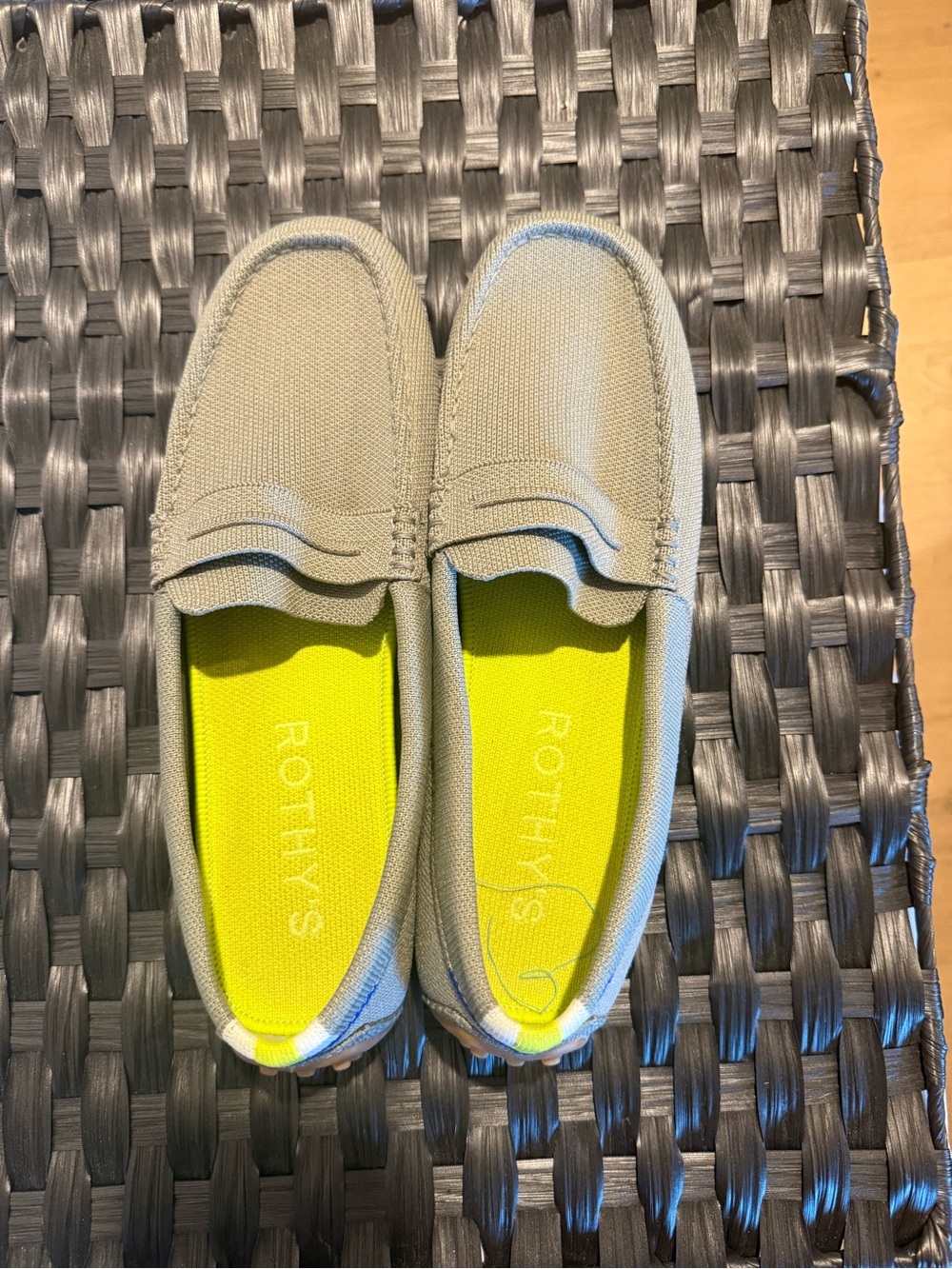 Rothy's women’s Canvas Penny Loafers in Light Gray with Lime Insole. Never worn